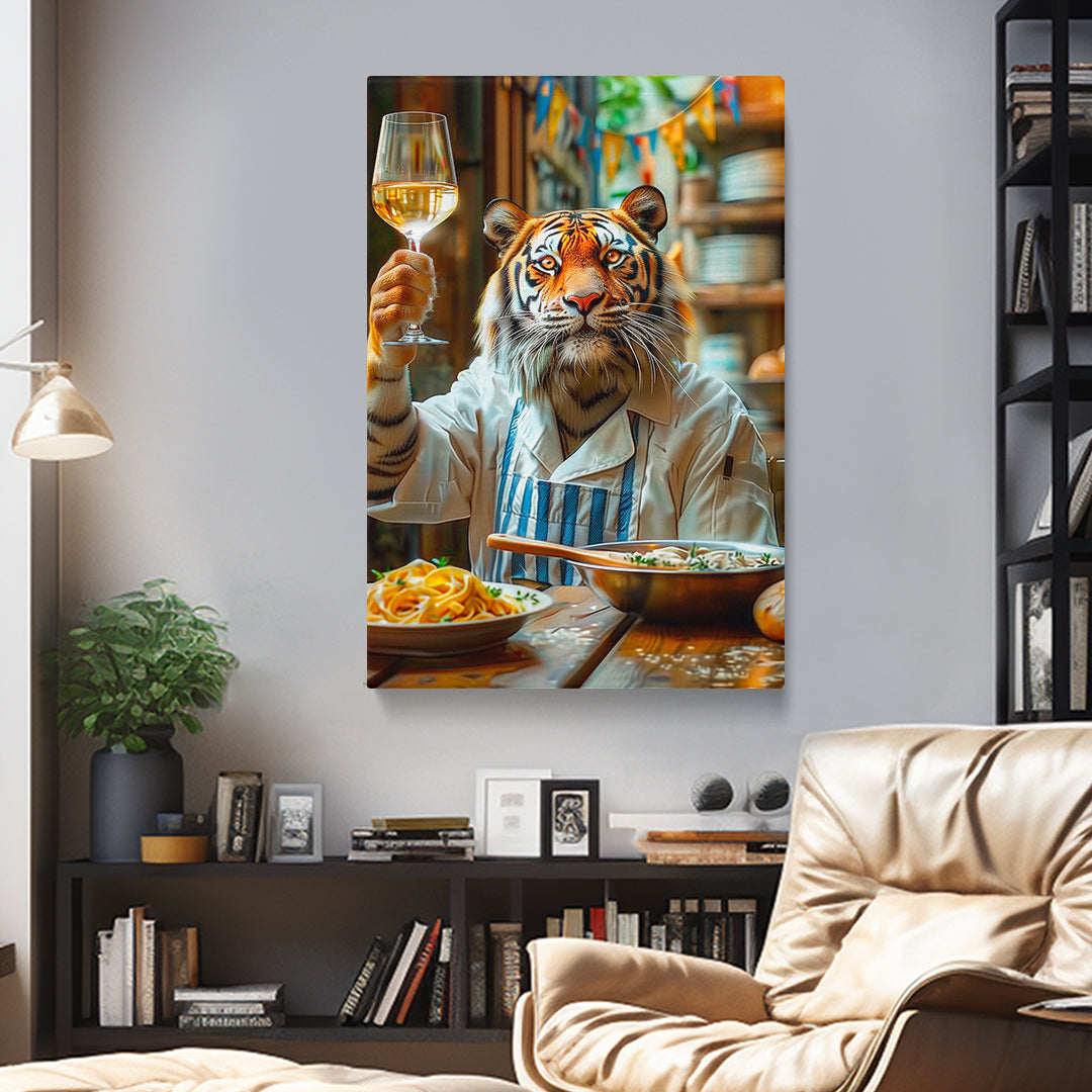 Tiger Chef With Wine Canvas Prints Artesty 1 Panel 16"x24"