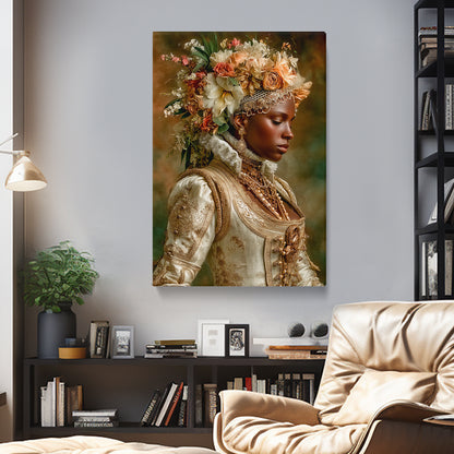 Canvas print of regal African figure with flowers