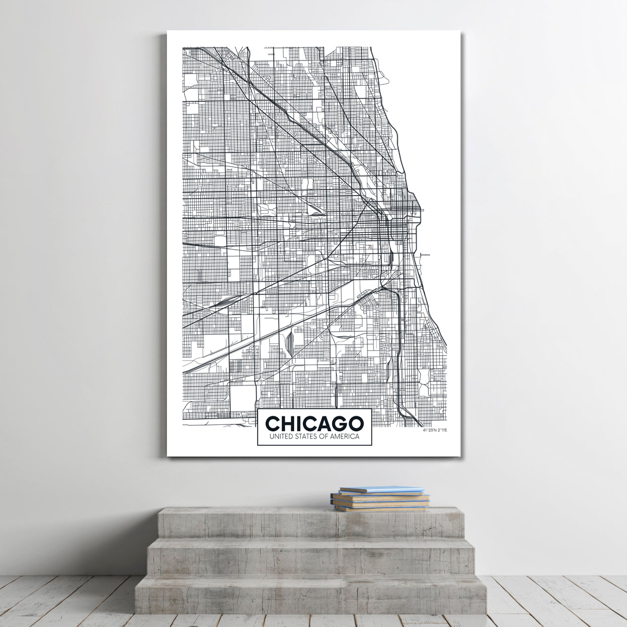 Detailed City Map Chicago USA Maps Canvas Artwork Artesty 1 Panel 16"x24" 