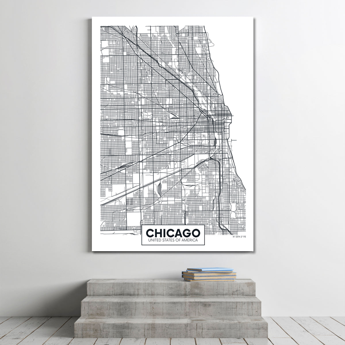 Detailed City Map Chicago USA Maps Canvas Artwork Artesty 1 Panel 16"x24" 