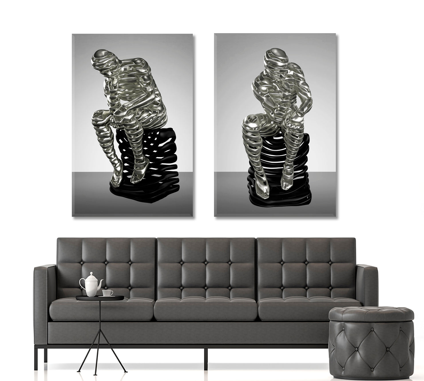 INTELLIGENCE Modern Figure Thinking Man Metal Sculpture Poster Office Wall Art Canvas Print Artesty   