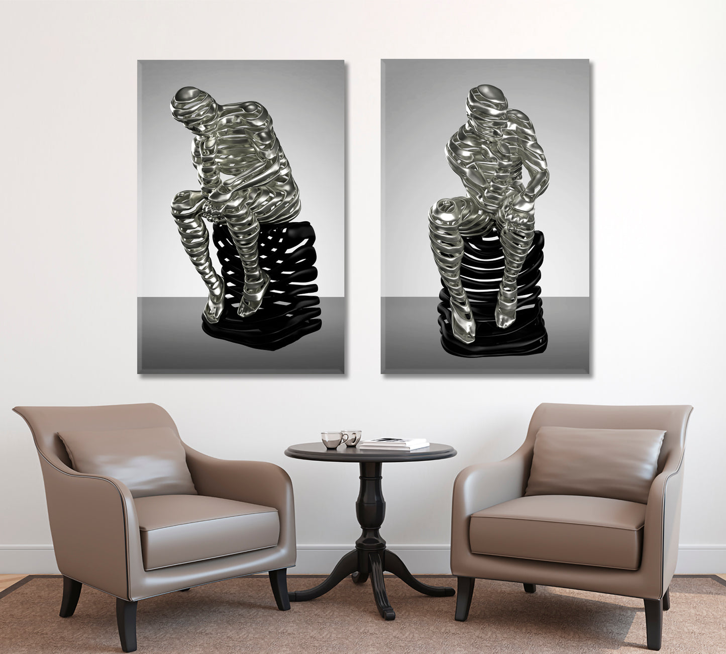 INTELLIGENCE Modern Figure Thinking Man Metal Sculpture Poster Office Wall Art Canvas Print Artesty   