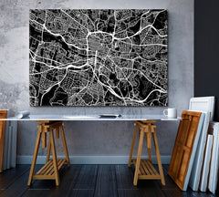 Glasgow Schottland Extra Large Urban City Map Poster Maps Canvas Artwork Artesty 1 panel 24" x 16" 