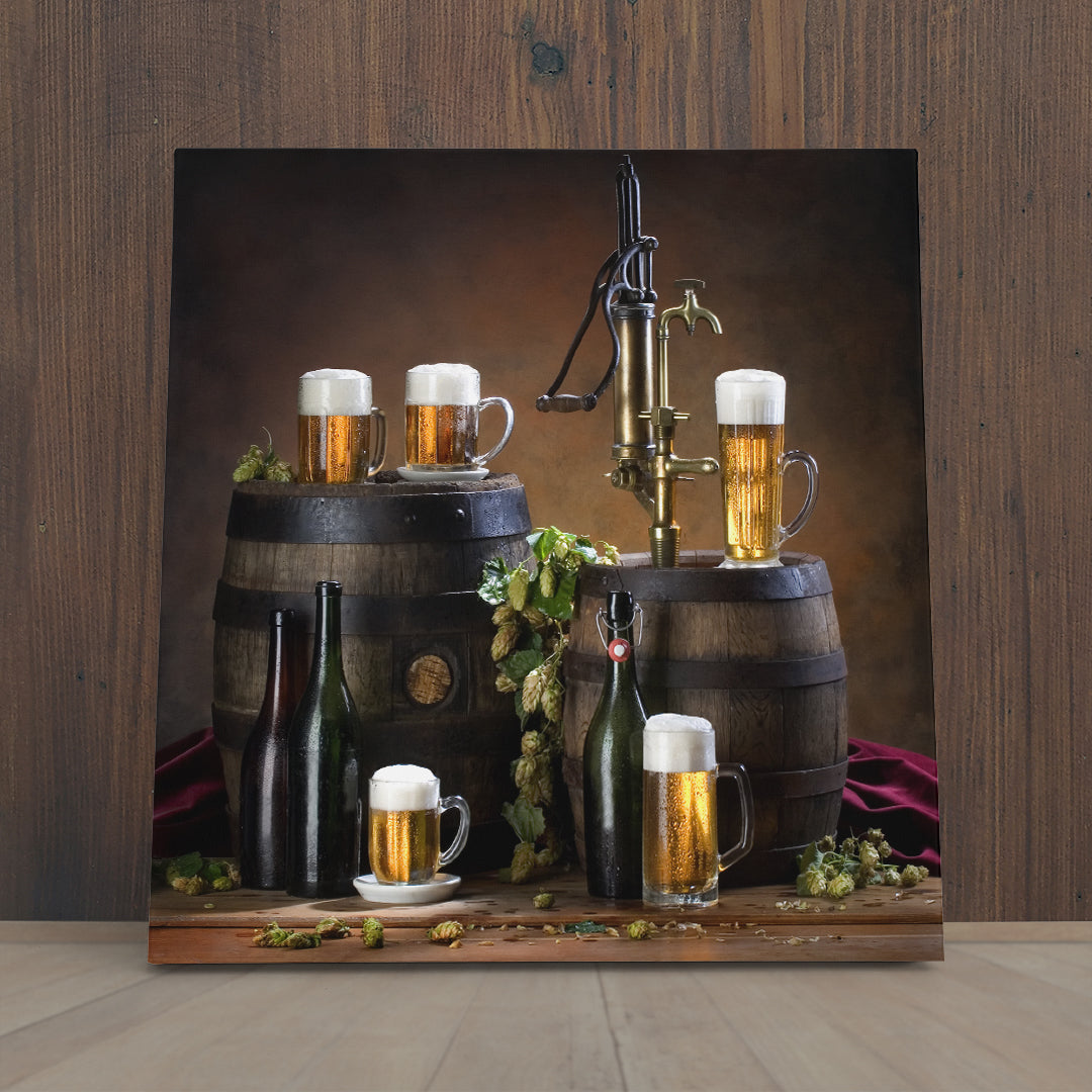 BAR PUB CONCEPT Vintage Old Wooden Beer Barrel Restaurant Modern Wall Art Artesty 1 Panel 12"x12" 