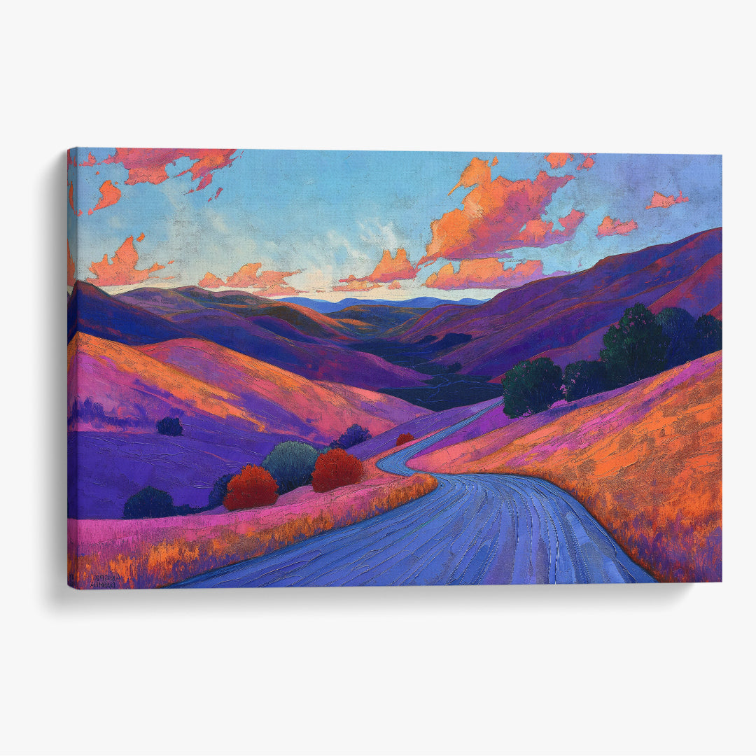 Colorful Winding Road Through Hills Animals Canvas Print Artesty 1 panel 24" x 16"