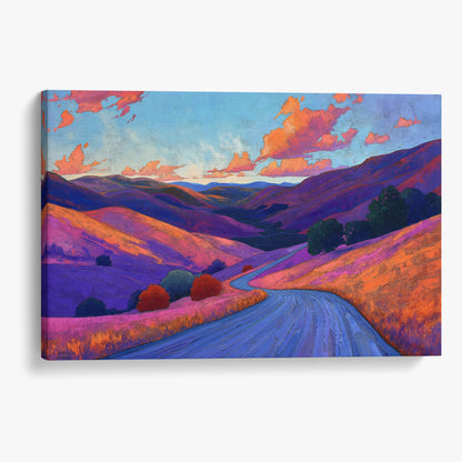 Colorful Winding Road Through Hills Animals Canvas Print Artesty 1 panel 24" x 16"