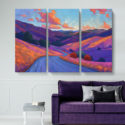 Colorful Winding Road Through Hills Animals Canvas Print Artesty