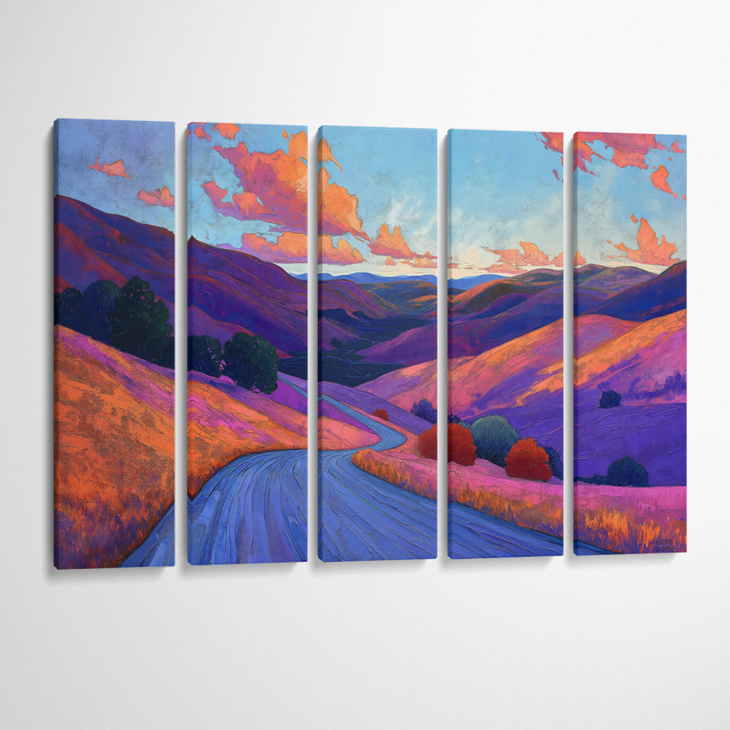 Colorful Winding Road Through Hills Animals Canvas Print Artesty 5 panels 36" x 24"