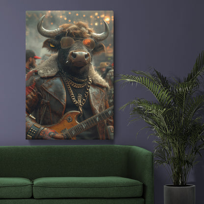 Cool Bull Rockstar in Leather Jacket Canvas Prints Artesty
