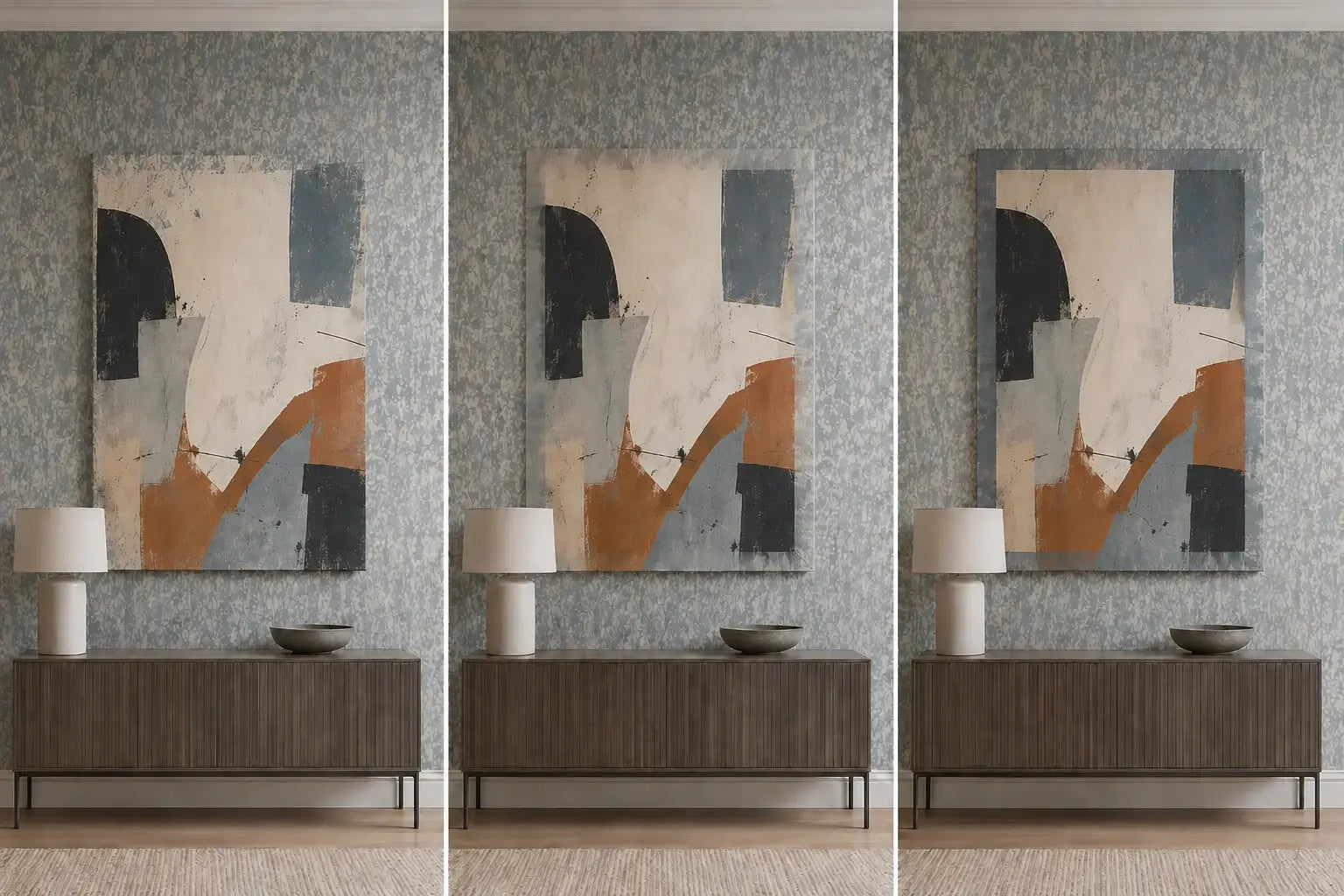 Same canvas and wallpaper compared with dissolving, bridging, and strongly separated perimeter treatments