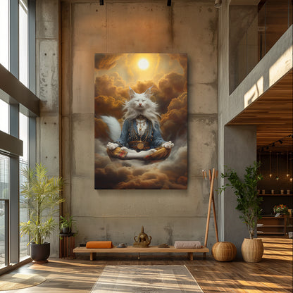 White Majestic Cat Meditating in Clouds Canvas Prints Artesty