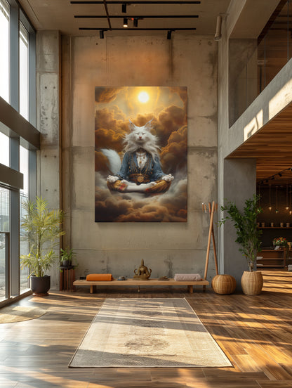 White Majestic Cat Meditating in Clouds Canvas Prints Artesty