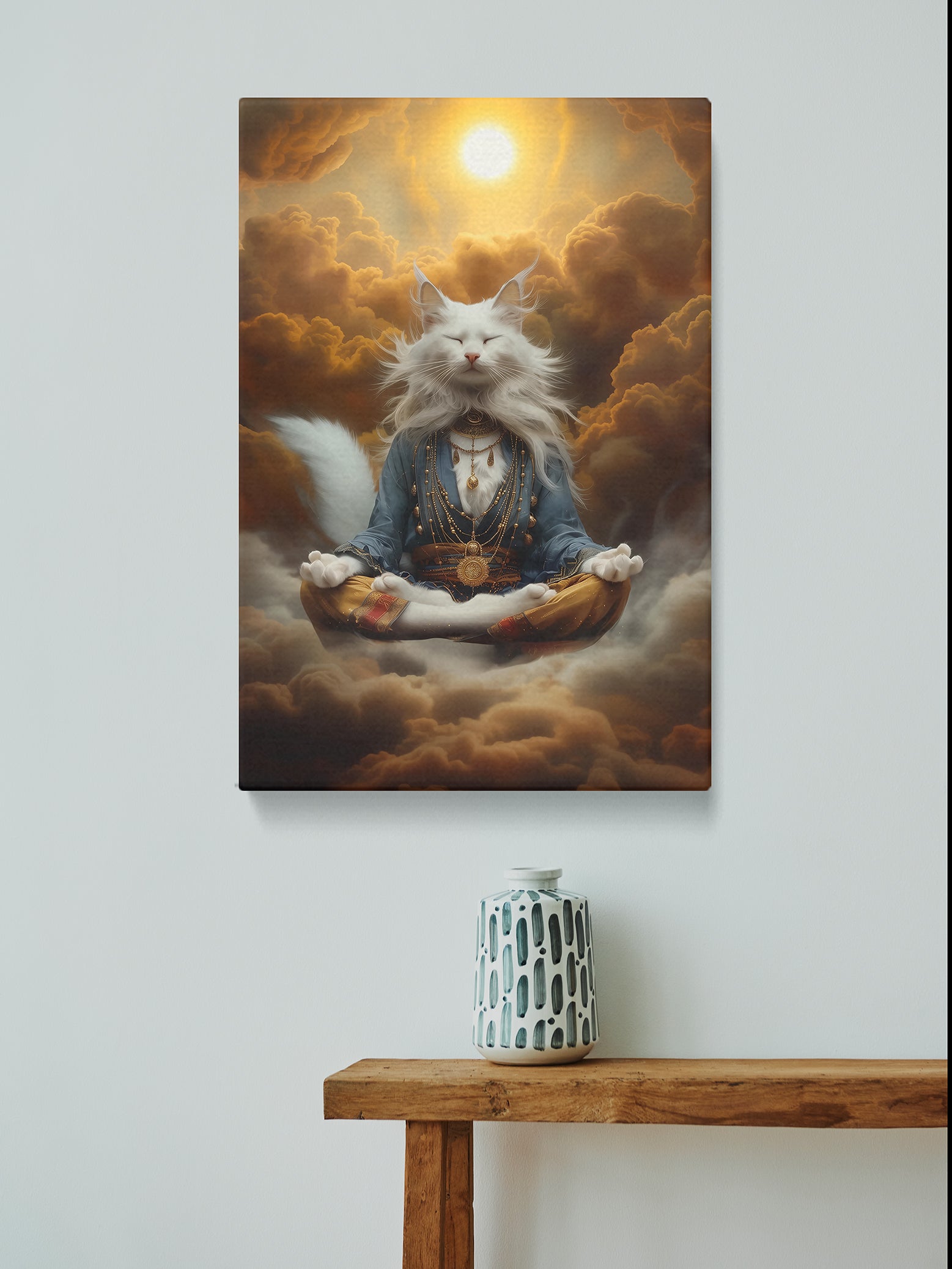 White Majestic Cat Meditating in Clouds Canvas Prints Artesty