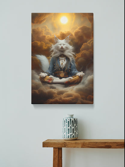 White Majestic Cat Meditating in Clouds Canvas Prints Artesty