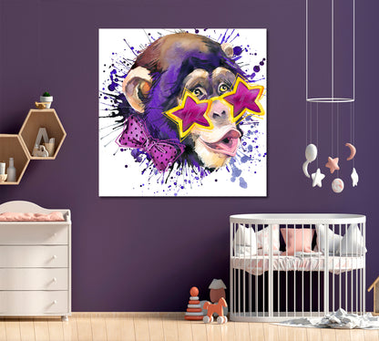 Cute Monkey Cool Sunglasses Kids Room Decoration Kids Room Canvas Art Print Artesty 1 Panel 12"x12" 