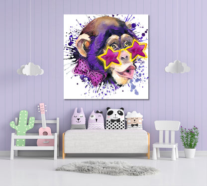 Cute Monkey Cool Sunglasses Kids Room Decoration Kids Room Canvas Art Print Artesty   