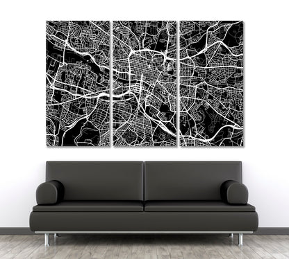 Glasgow Schottland Extra Large Urban City Map Poster Maps Canvas Artwork Artesty 3 panels 36" x 24" 