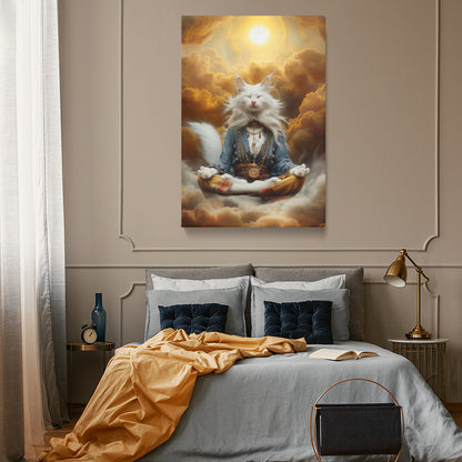 White Majestic Cat Meditating in Clouds Canvas Prints Artesty