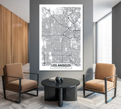 Detailed City Map Los Angeles USA Maps Canvas Artwork Artesty 1 Panel 16"x24" 