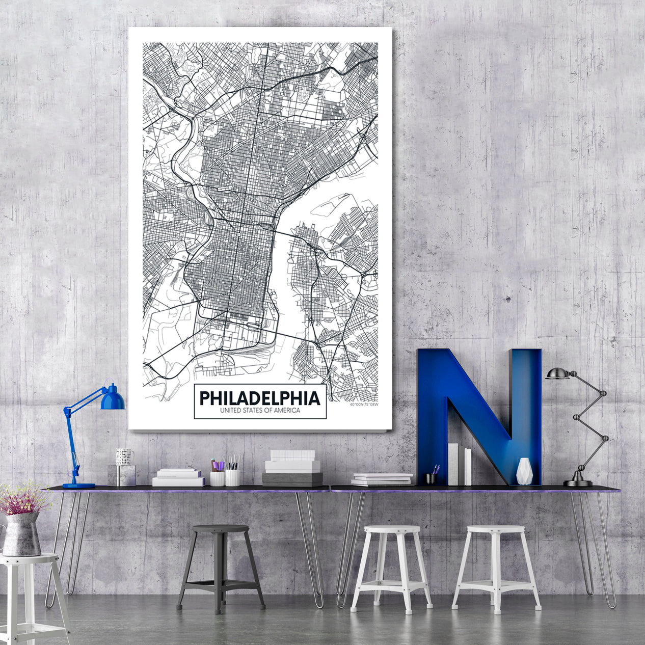 Detailed City Map Philadelphia USA Maps Canvas Artwork Artesty   