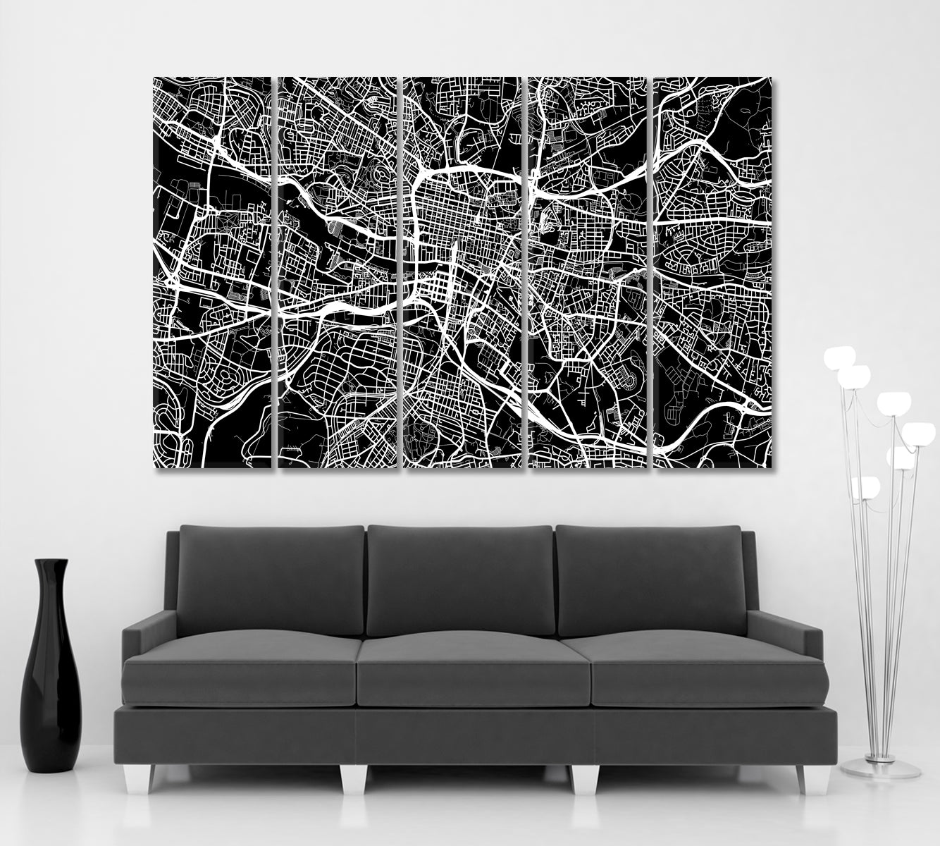 Glasgow Schottland Extra Large Urban City Map Poster Maps Canvas Artwork Artesty 5 panels 36" x 24" 