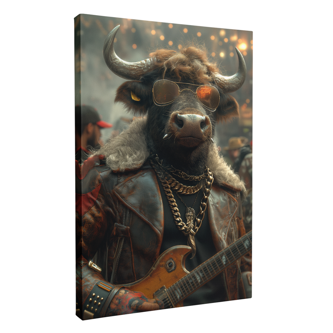 Cool Bull Rockstar in Leather Jacket Canvas Prints Artesty 1 Panel 16"x24"