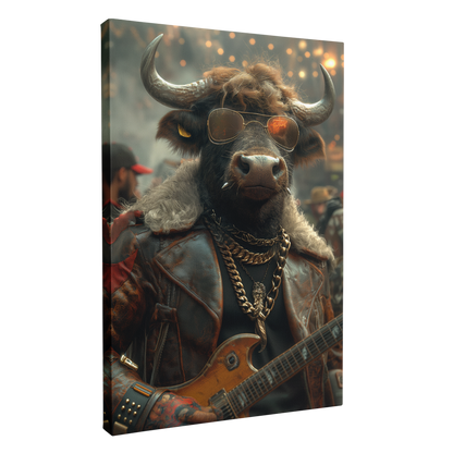 Cool Bull Rockstar in Leather Jacket Canvas Prints Artesty 1 Panel 16"x24"