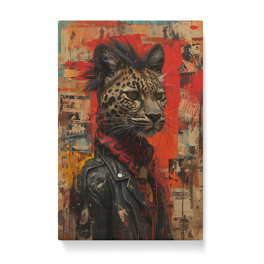 Leopard in Leather Jacket Punk Style Canvas Prints Artesty