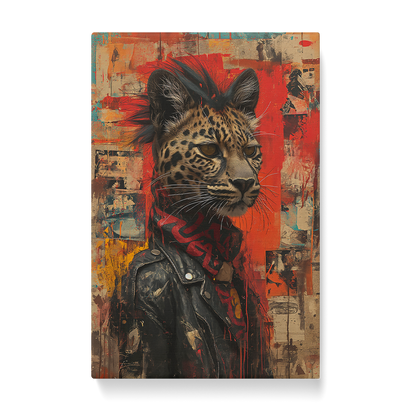 Leopard in Leather Jacket Punk Style Canvas Prints Artesty