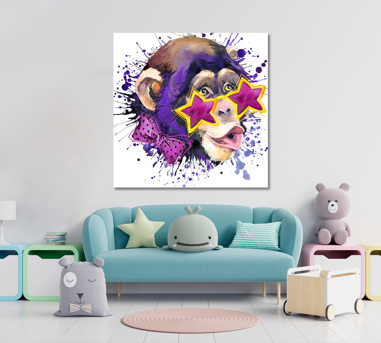 Cute Monkey Cool Sunglasses Kids Room Decoration Kids Room Canvas Art Print Artesty   