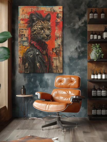 Leopard in Leather Jacket Punk Style Canvas Prints Artesty
