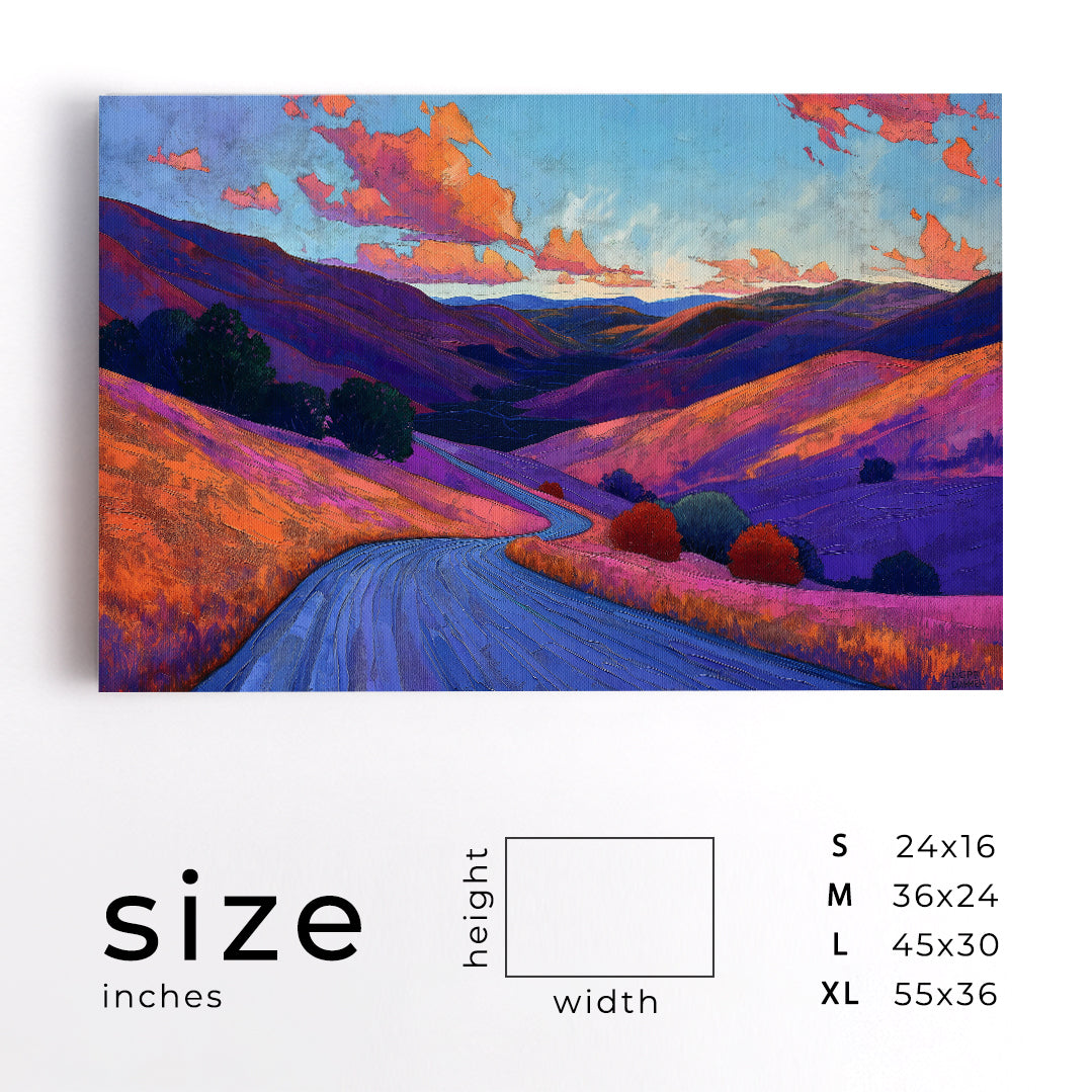 Colorful Winding Road Through Hills Animals Canvas Print Artesty