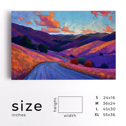 Colorful Winding Road Through Hills Animals Canvas Print Artesty