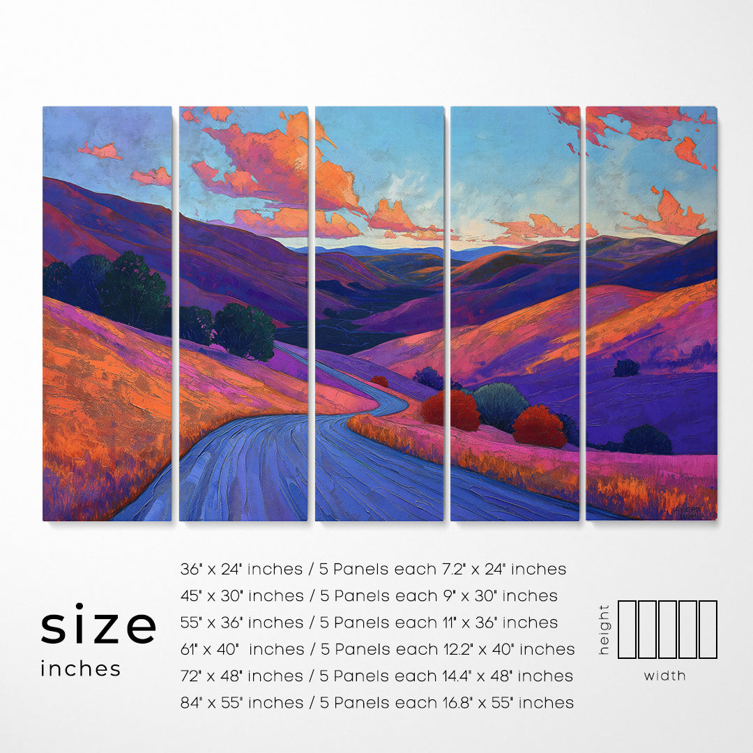 Colorful Winding Road Through Hills Animals Canvas Print Artesty