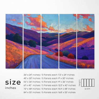 Colorful Winding Road Through Hills Animals Canvas Print Artesty