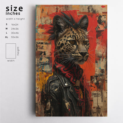 Leopard in Leather Jacket Punk Style Canvas Prints Artesty