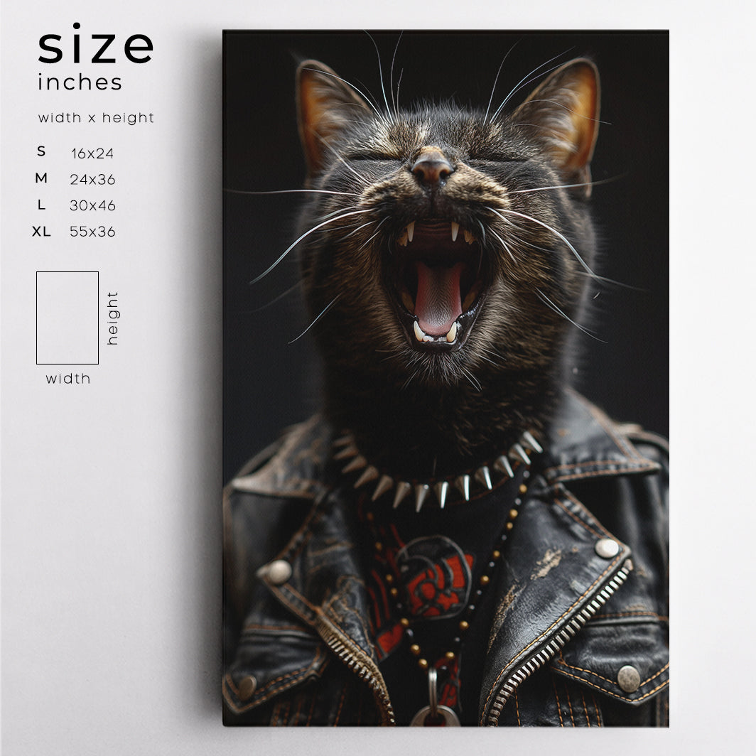 Rockstar Cat in Leather Jacket Canvas Prints Artesty