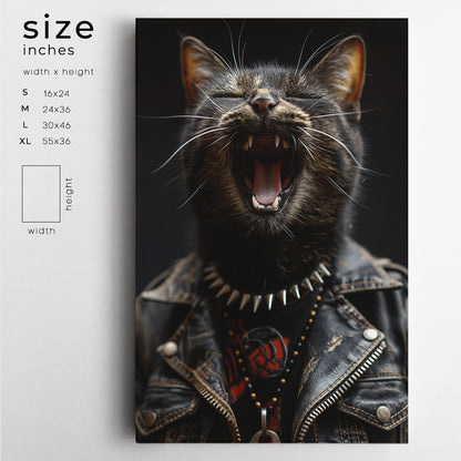 Rockstar Cat in Leather Jacket Canvas Prints Artesty