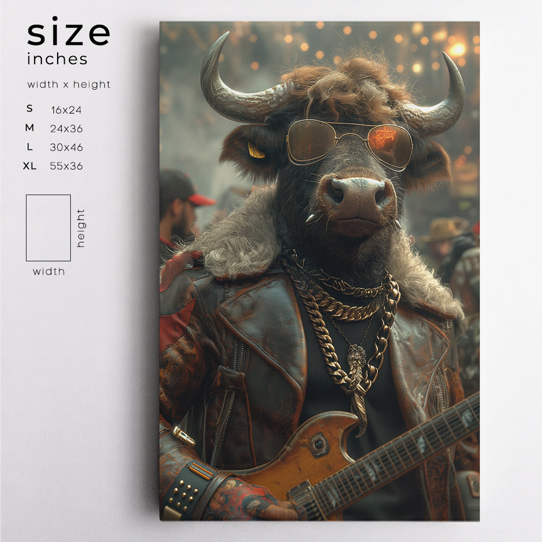 Cool Bull Rockstar in Leather Jacket Canvas Prints Artesty