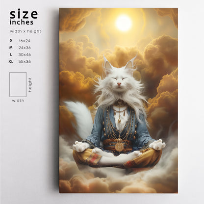 White Majestic Cat Meditating in Clouds Canvas Prints Artesty