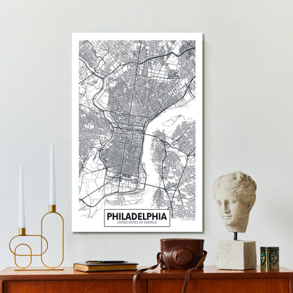 Detailed City Map Philadelphia USA Maps Canvas Artwork Artesty   