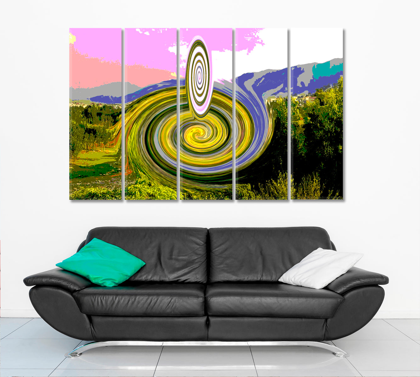 Innovative Circular Shape Abstract Artistic Landscape Modern Artwork Contemporary Art Artesty 5 panels 36" x 24" 