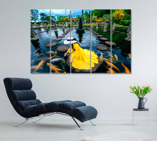 POND WITH KOI FISH Beautiful Bali Tirta Gangga Water Palace Photo Art Artesty 5 panels 36" x 24" 