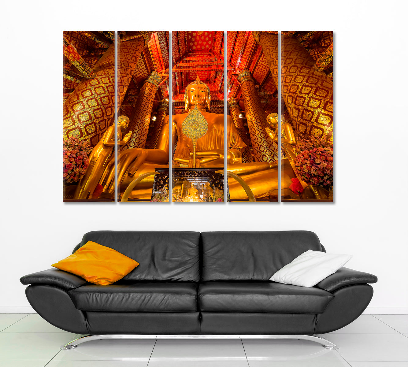 Luang Pho Tho of Ayutthaya Giant Golden Buddha Thailand Religious Modern Art Artesty 5 panels 36" x 24" 