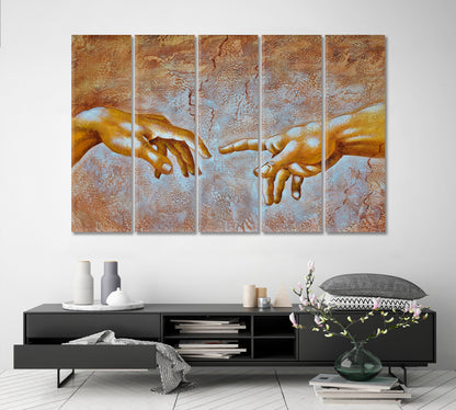 GOD IN ART Hand of God Creation of Adam Michelangelo Religious Modern Art Artesty 5 panels 36" x 24" 