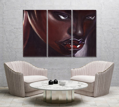 RED LIPS African American Woman Beautiful Black Girl Striking Eye-catching African Style Canvas Print Artesty   