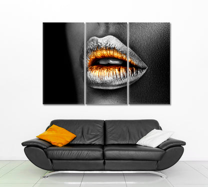 SILVER LIPS Poster Beauty Salon Artwork Prints Artesty 3 panels 36" x 24" 