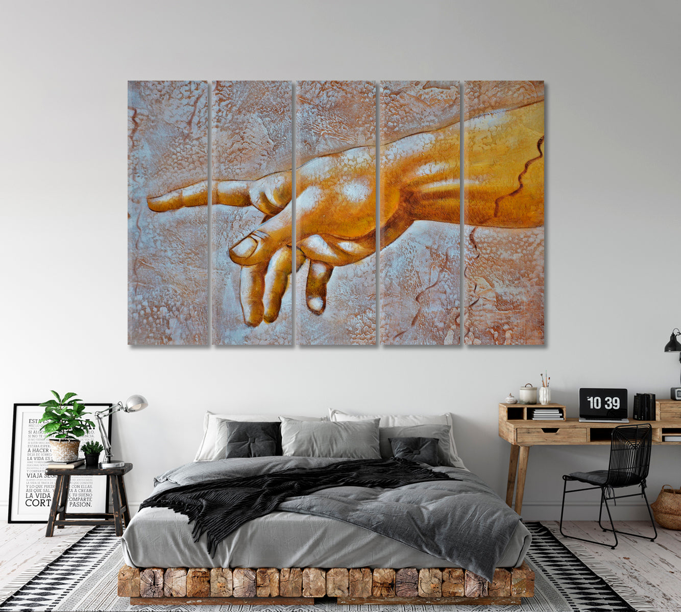 HAND OF GOD Religious Da Vinci Style Religious Modern Art Artesty 5 panels 36" x 24" 