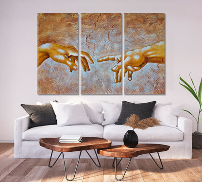 GOD IN ART Hand of God Creation of Adam Michelangelo Religious Modern Art Artesty 3 panels 36" x 24" 