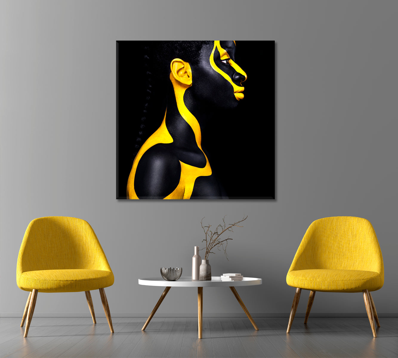 SPACE ALIEN Beautiful African Girl With Yellow Black Body Paint Art Photo Art Artesty   